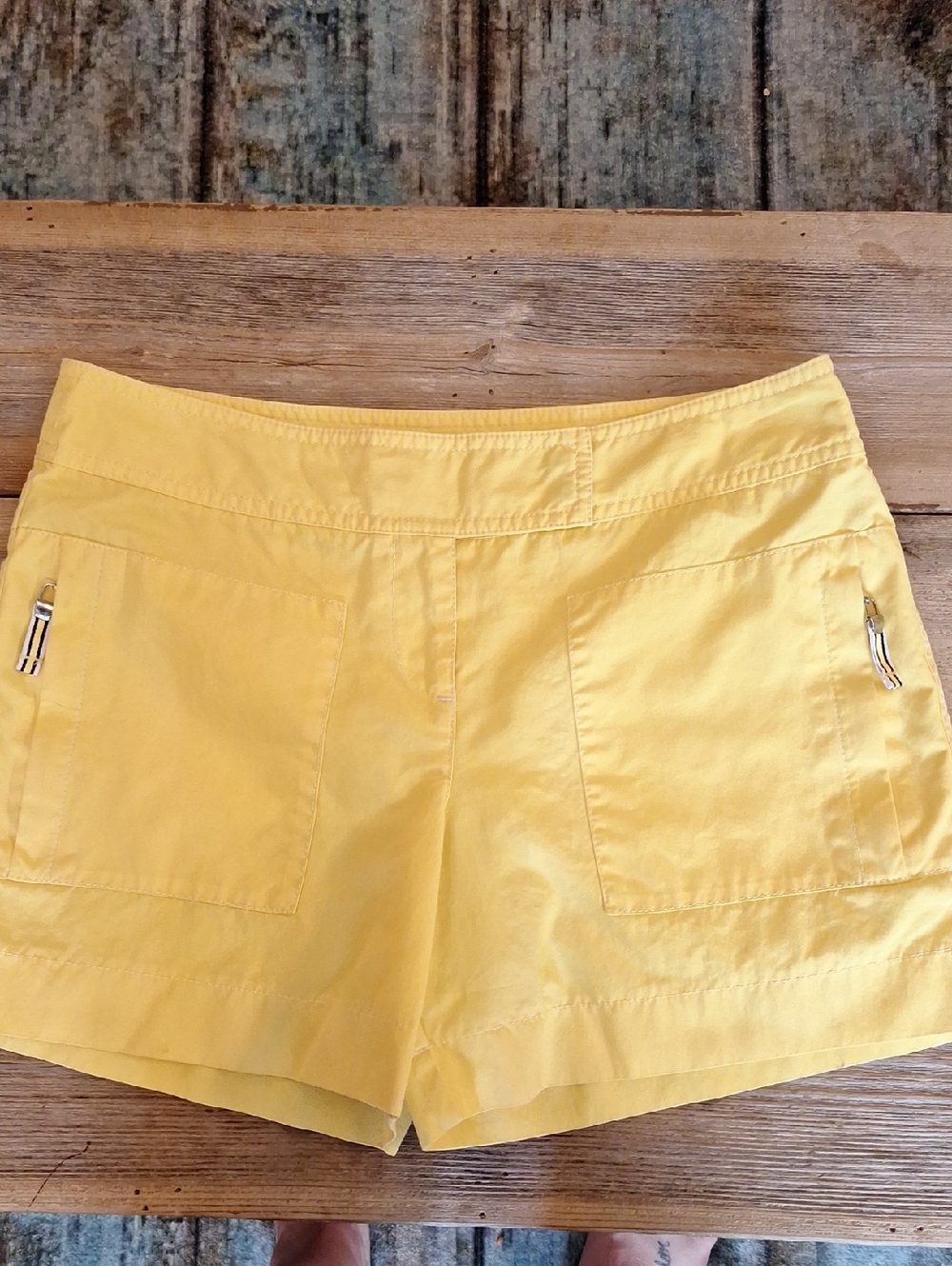 LOFT Bright Yellow High-Waist Shorts with Zip Pocket Accents. Size 6
